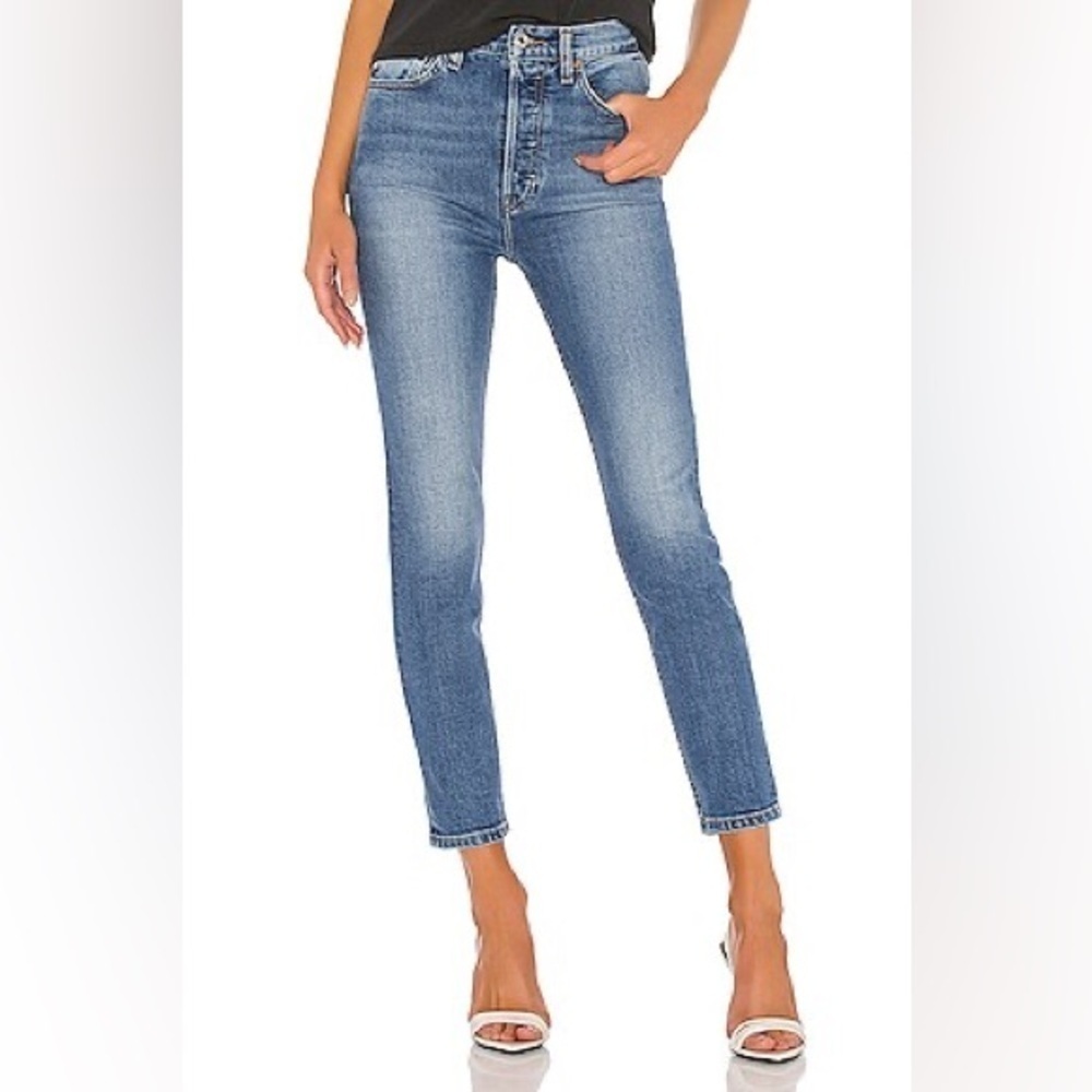 Re/Done Ultra High Rise Ankle Crop in Dusty Blue